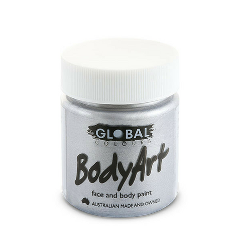 Global Colours BodyArt Face & Body Paint 45ml - Metallic Silver - Macsound Electronics & Theatrical Supplies