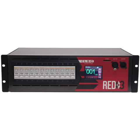 LSC RED3 12 Channel x 10A Dimmer Rack with three phase tail and plug. - Macsound Electronics & Theatrical Supplies