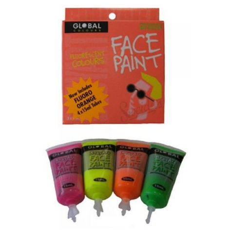 Global Colours BodyArt Face & Body Paint Pack 4 x 15ml - Fluoro - Macsound Electronics & Theatrical Supplies